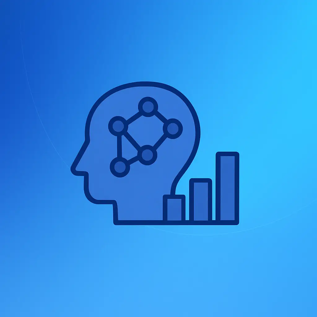 Aplikacje AI i Data Science – ikona głowy z siecią neuronową i wykresem
