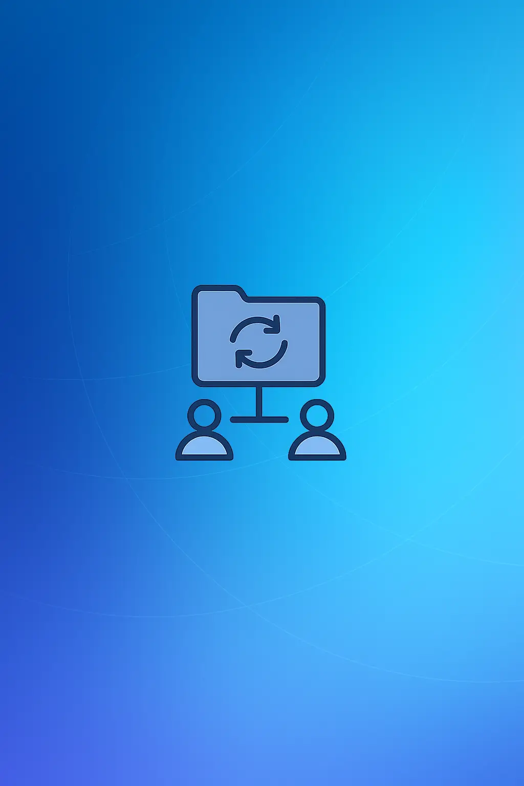 ynchronizacja plików – rozwiązania chmurowe, WWW i AI Udostępnianie i synchronizacja plików – ikona folderu, dwóch użytkowników, aplikacje WWW i AI
