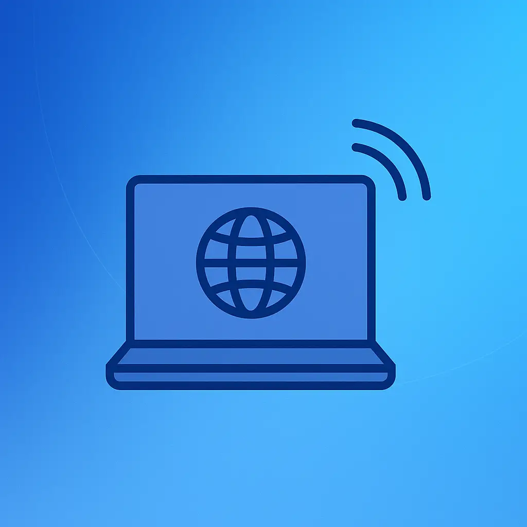 Zdalny dostęp do komputera – ikona laptopa z internetem